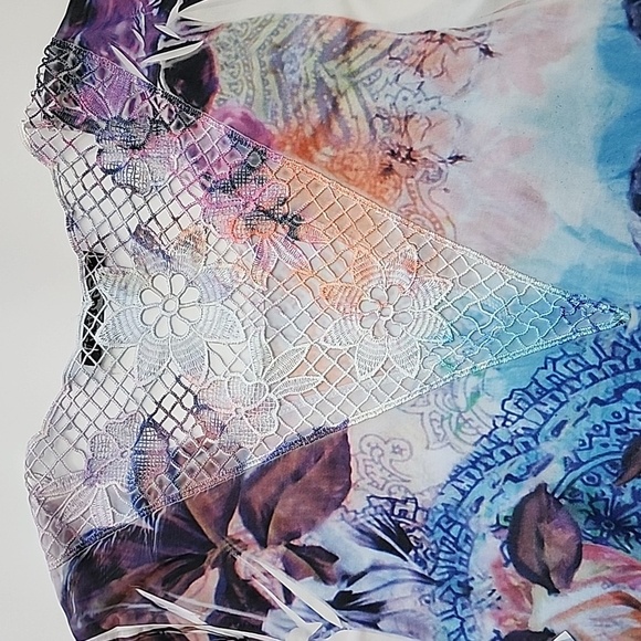 Xception Tunic Dress White Multi Colour Crochet Back Rhinestone Lightweight Sz S - Picture 8 of 15